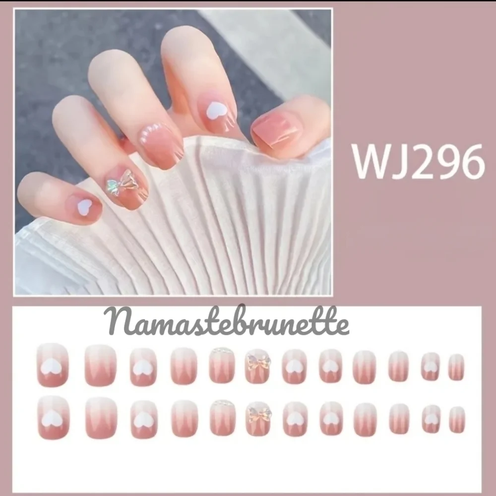 2/$16 3D Heart Bows Pearls Press On Nails